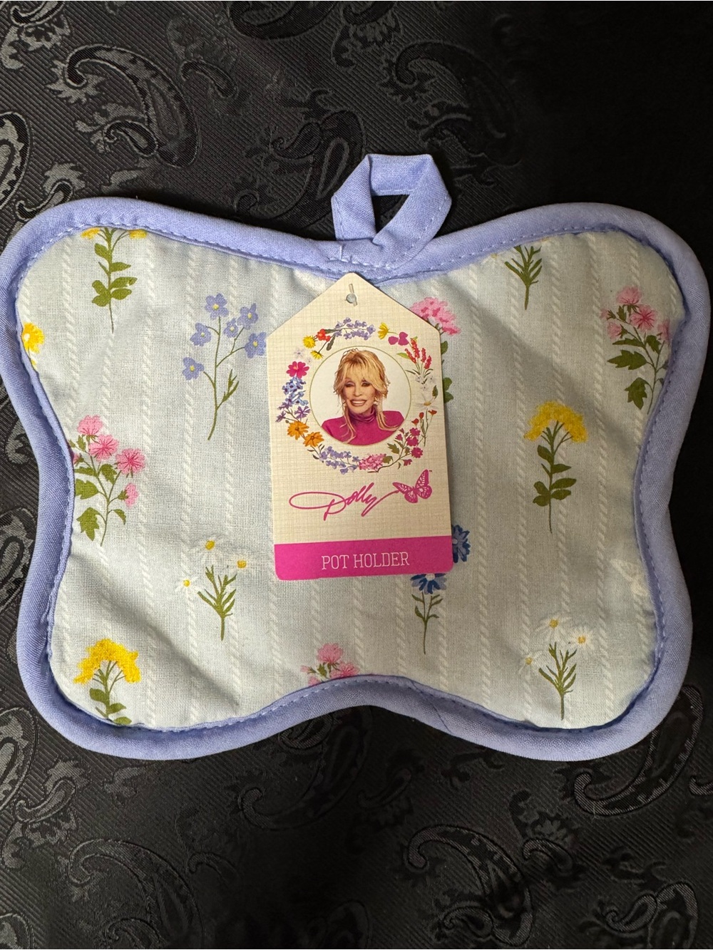 Dolly Parton Butterfly Shaped Floral Pot Holder with Lavender Trim